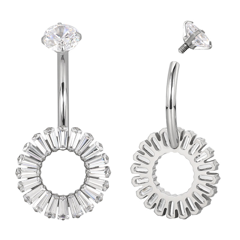 F136 Titanium Bezel-Set CZ Navel Ring Double CZ Top & Bottom
