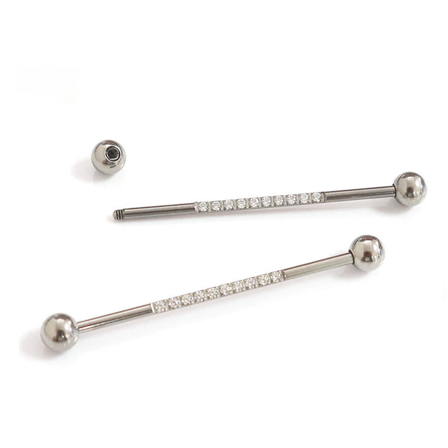Internally Threaded Industrial Barbell – CZ Pave on Pole