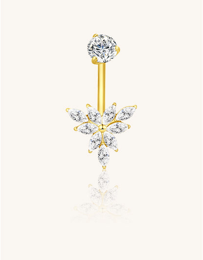 F136 Titanium Bezel-Set CZ Navel Ring Double CZ Top & Bottom