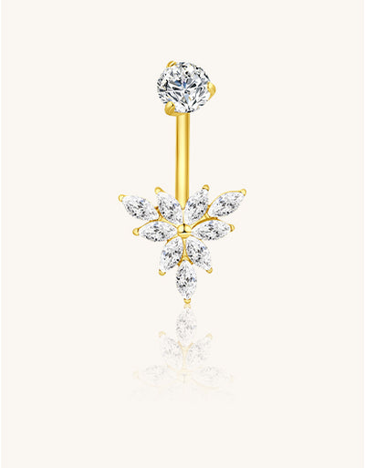 F136 Titanium Bezel-Set CZ Navel Ring Double CZ Top & Bottom