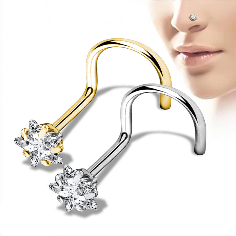 Implant Grade Titanium Nose Piercing with Cubic Zirconia