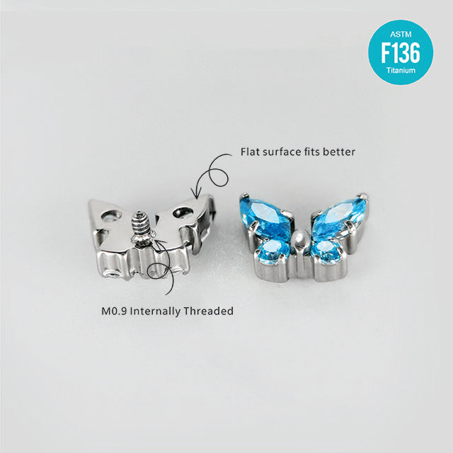 F136 Titanium Butterfly CZ Stud Head – Internally Threaded Flat Back Piercing Jewelry