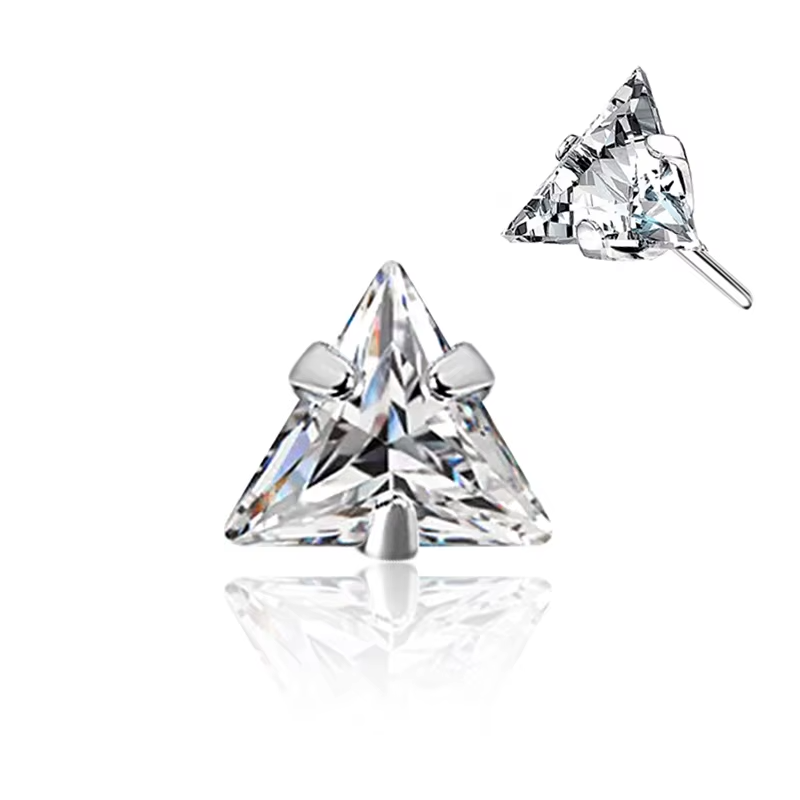 Titanium Labret Top with CZ – 3/4/5 Prong Set Square, Star, Heart, Triangle | 16G Internally Threaded or Push Pin Lip & Helix Piercing