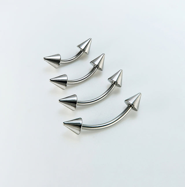 Titanium Curved Barbell–Internally Threaded Spike,Dome&Ball for Eyebrow,Rook,Snug&Bridge Piercings