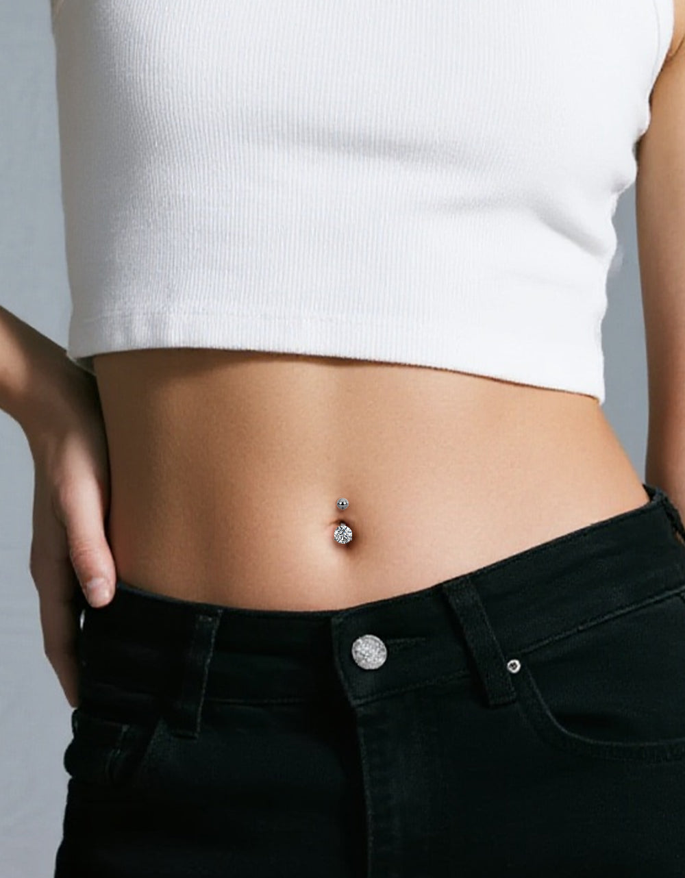 Titanium Belly Button Ring With Prong Set
