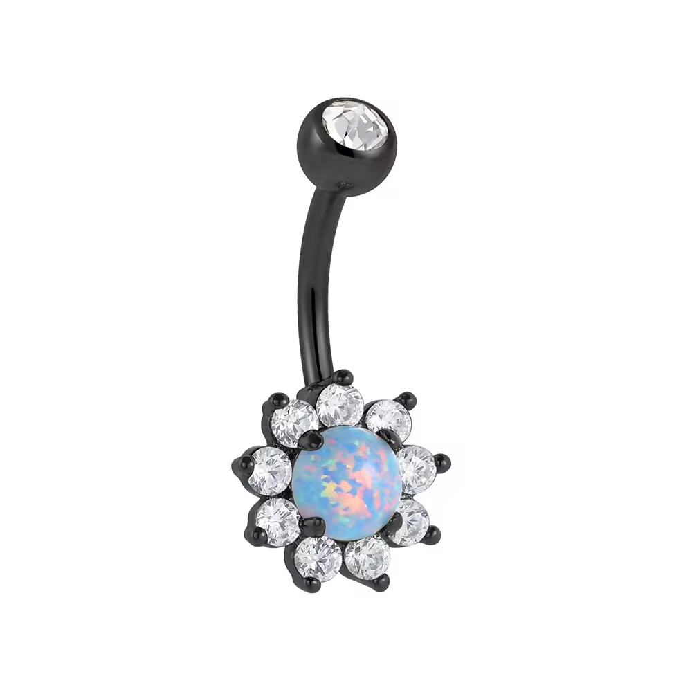 Floral Opal Belly Ring CZ Petal Design