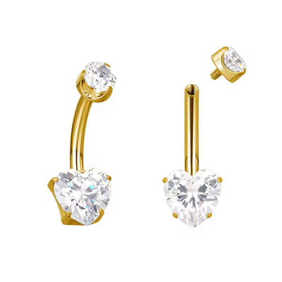 F-136 Titanium Prong Set Heart Zircon Belly Button Navel Rings
