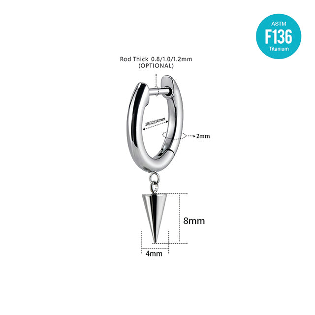 F136 Titanium D-Shaped Punk Spike Hoop–Straight Bar Hypoallergenic Earring for Cartilage,Helix or Lobe