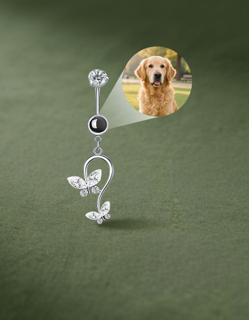 Double Butterfly Belly Button Ring Custom Pet Photo Micro Projection Piercing Jewelry