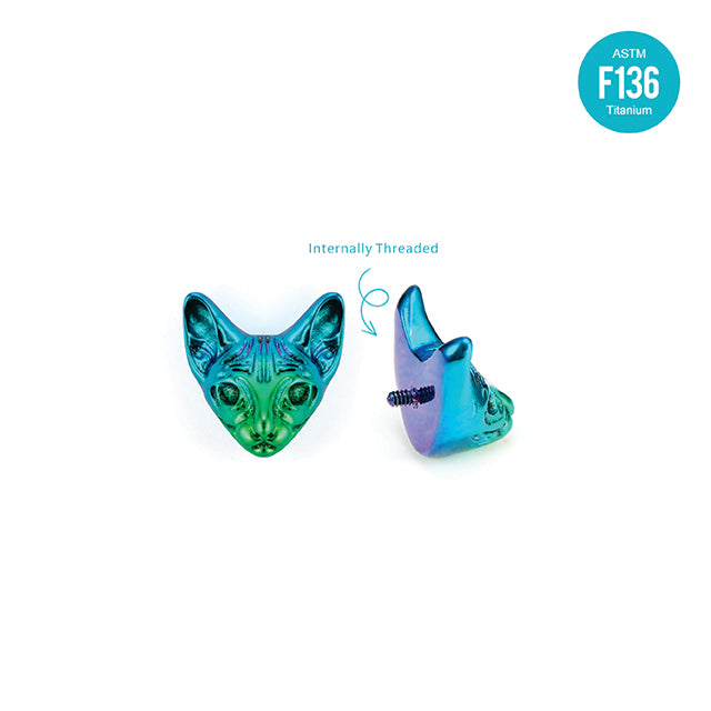 F136 Titanium Internally Threaded Sphinx Cat Ear Stud–Hypoallergenic Retro Piercing Jewelry for Cartilage,Ear,Lip
