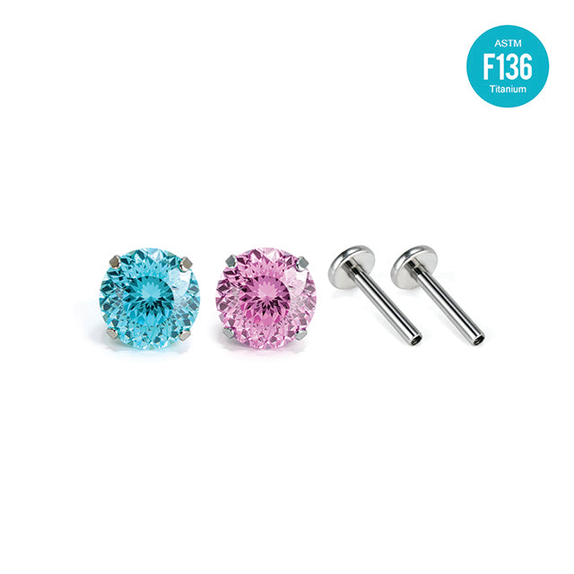 F136 Titanium 6mm Nest-Cut CZ Stud – Internally Threaded Ear & Cartilage Piercing