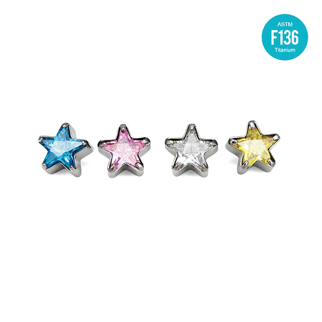 F136 Titanium Internally Threaded Star CZ Piercing Head–Lip, Ear & Nose Jewelry