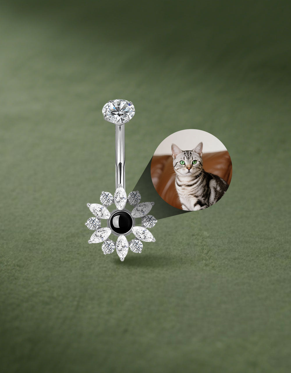 Sunflower Belly Button Ring Custom Pet Photo Micro Projection Piercing Jewelry