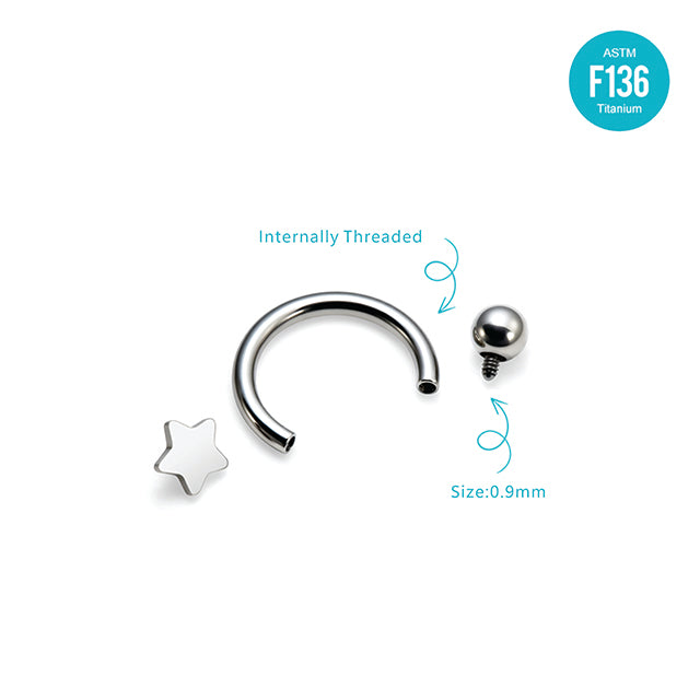 F136 Titanium Internally Threaded Star Labret – Cute Piercing Jewelry for Lips & Ears