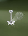 Butterfly Belly Button Ring with CZ Crystal Micro Projection “I Love You” in 100 Languages Piercing Jewelry