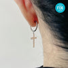 F136 Titanium D-Shaped Hoop with Cross Pendant–Hypoallergenic Earring