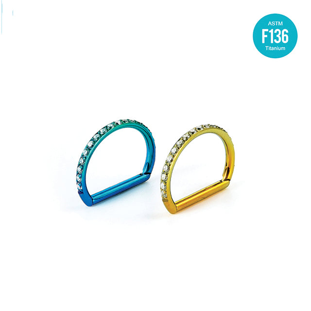Titanium D-Shaped Clicker Hoop with CZ – Hypoallergenic Piercing Ring