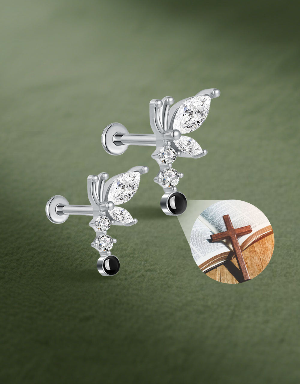 Butterfly Stud Earring F136 Titanium Hypoallergenic Piercing Jewelry