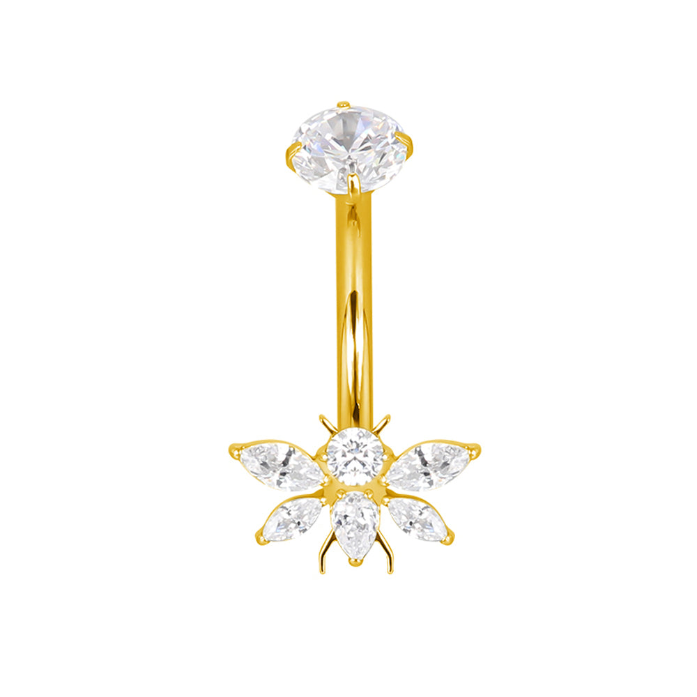 Implant-Grade Titanium Belly Button Ring with Bee Design & Push-Fit Top