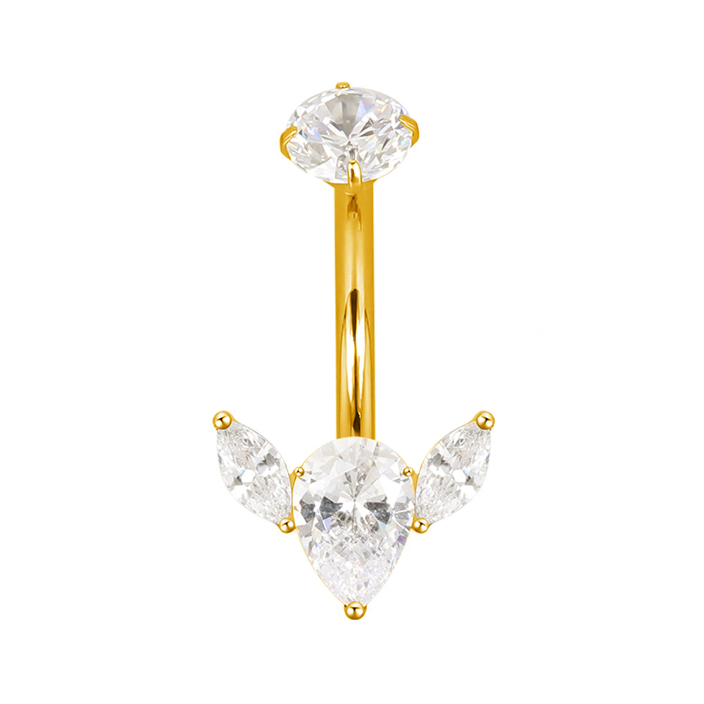 Titanium Bezel Set CZ Top With 2 Marquise CZ and Pear CZ Center Flower Belly Button Ring
