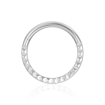 Titanium Pyramid-Cut Carved Ring Hypoallergenic 16G Clicker