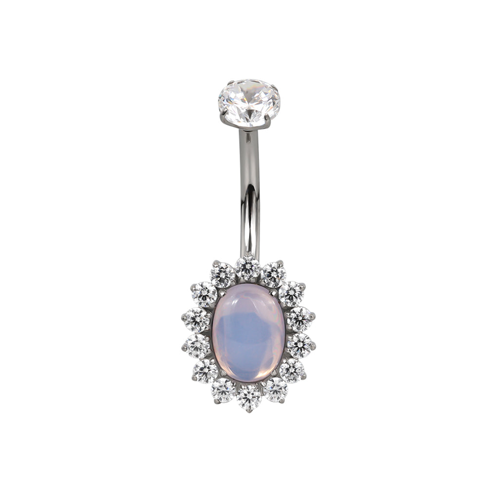 F136 Titanium Flower Navel Ring & Oval Natural Stone Center