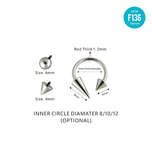 F136 Titanium Internally Threaded Punk Devil Spike Horseshoe Ring–Hypoallergenic Lip,Ear&Nose Jewelry