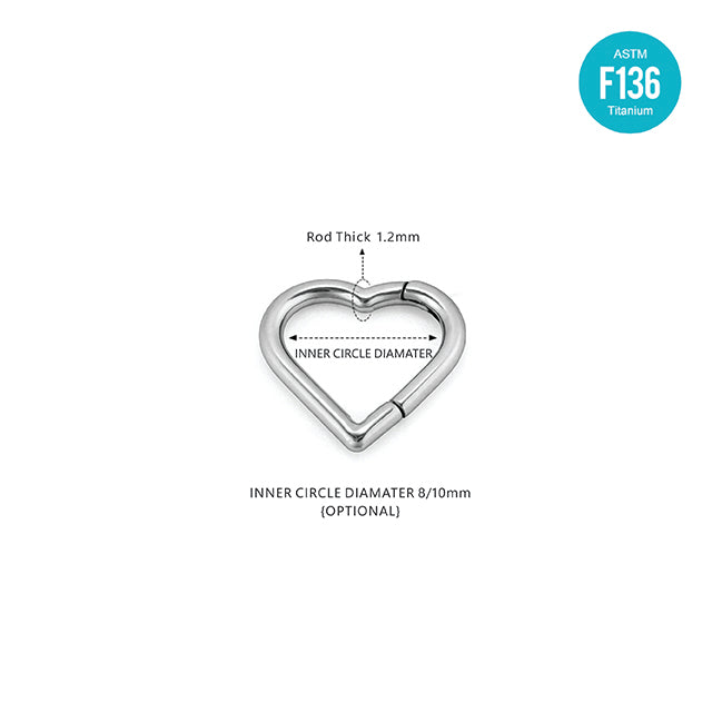 F136 Titanium Heart-Shaped Hoop Ring–Hypoallergenic Piercing Jewelry for Cartilage&Helix