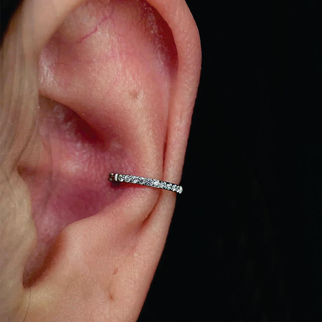 Titanium D-Shaped Clicker Hoop with CZ – Hypoallergenic Piercing Ring