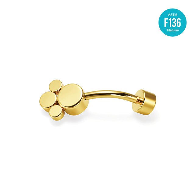 Gold F136 Titanium Belly Button Ring–Cat Paw CZ Dangle,Hypoallergenic Navel Piercing Jewelry