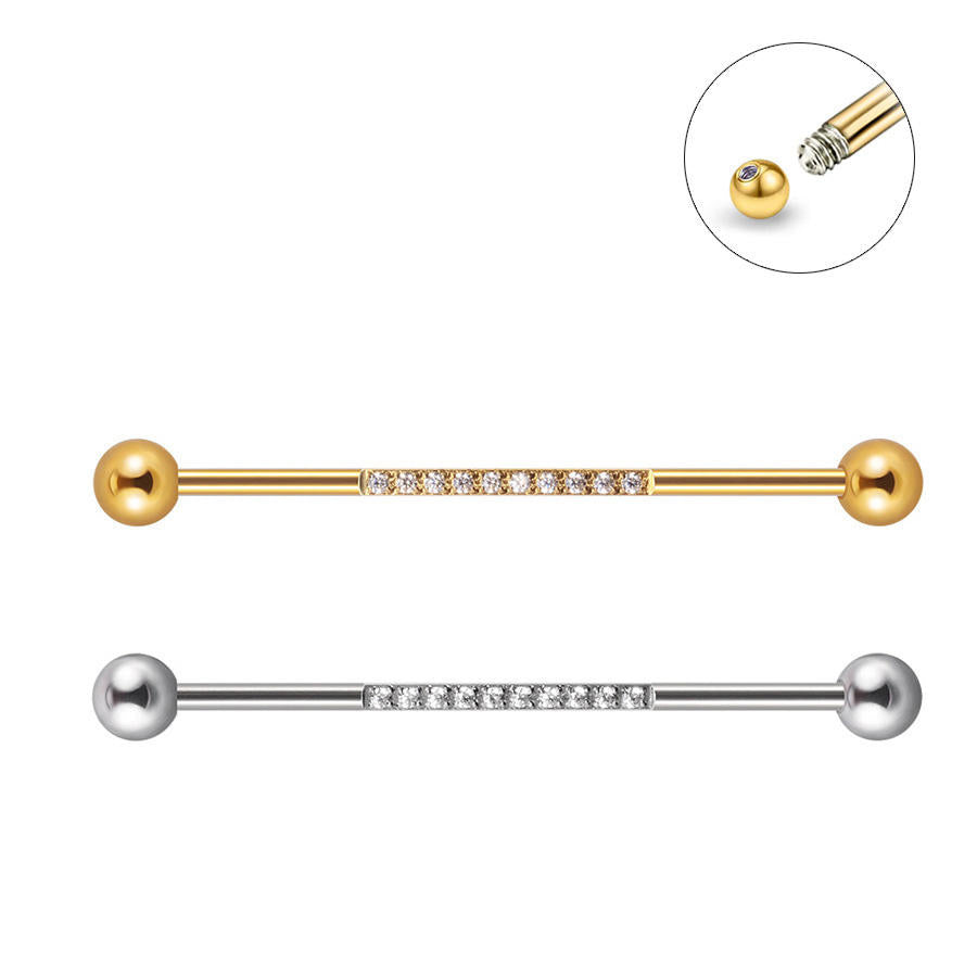 Internally Threaded Industrial Barbell – CZ Pave on Pole