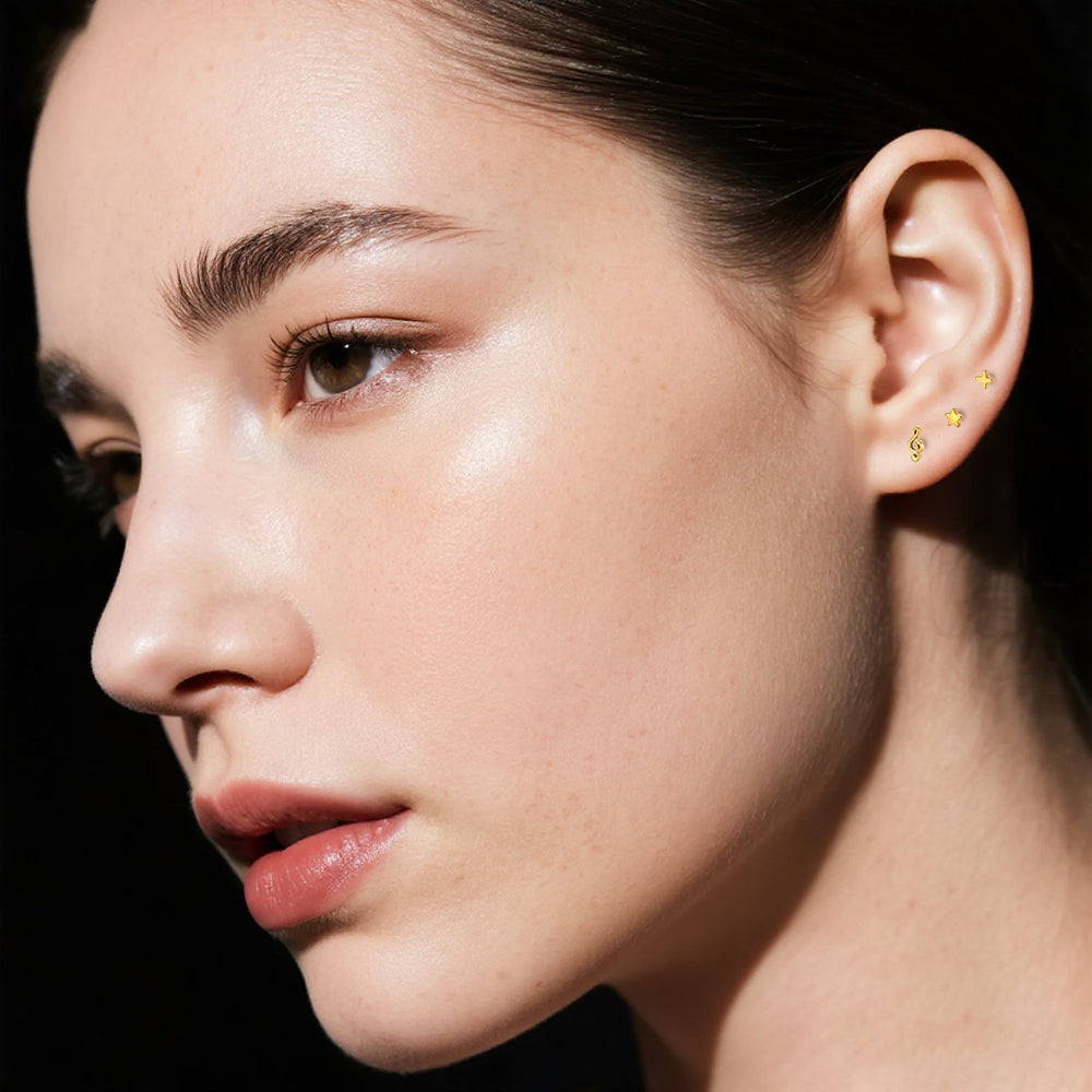 14K Solid Gold Cross Piercing Stud Minimalist Cartilage/Helix Earring