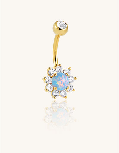 Floral Opal Belly Ring CZ Petal Design