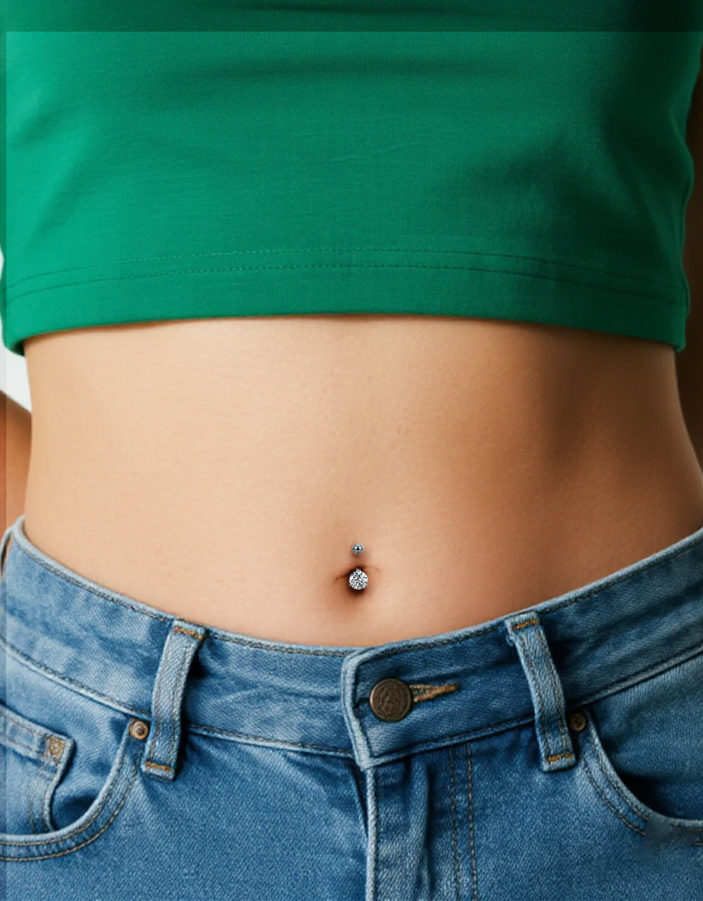 Titanium Belly Button Ring With Prong Set