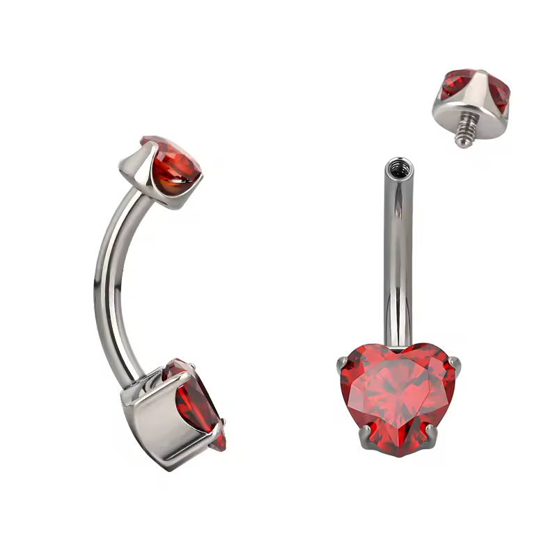 F-136 Titanium Prong Set Heart Zircon Belly Button Navel Rings