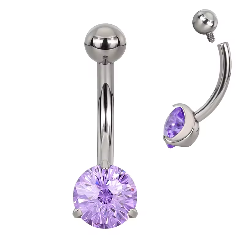 Titanium Belly Button Ring with Prong-Set CZ–Hypoallergenic Navel Piercing Jewelry