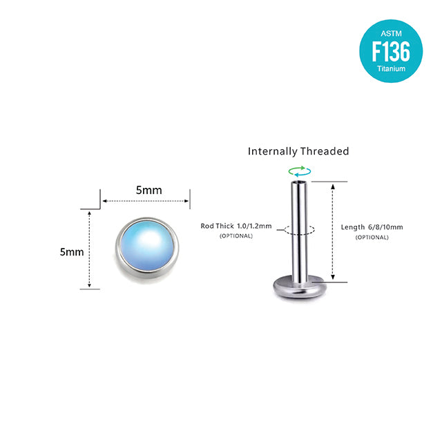 Moonstone Flat Back Stud–Internally Threaded Piercing Jewelry for Ear,Cartilage or Lip