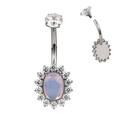 F136 Titanium Flower Navel Ring & Oval Natural Stone Center