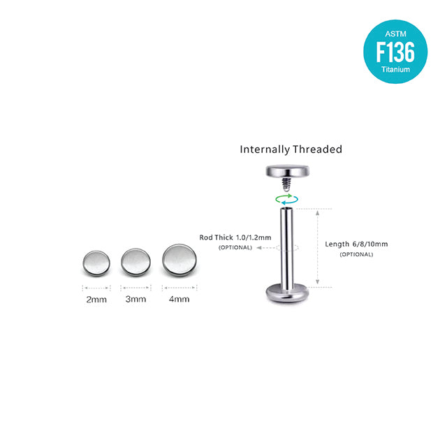 F136 Titanium Flat Back Disc Stud–Internally Threaded Piercing Jewelry for Ear,Cartilage,Lip Sleep-Friendly&Hypoallergenic
