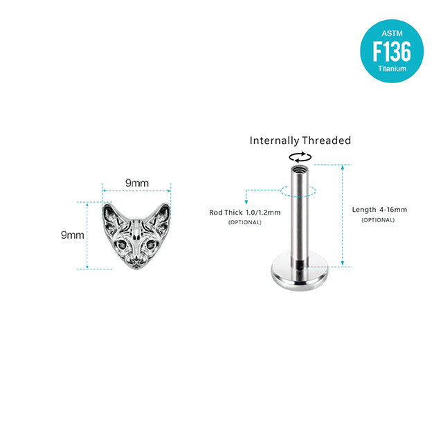 F136 Titanium Internally Threaded Sphinx Cat Ear Stud–Hypoallergenic Retro Piercing Jewelry for Cartilage,Ear,Lip