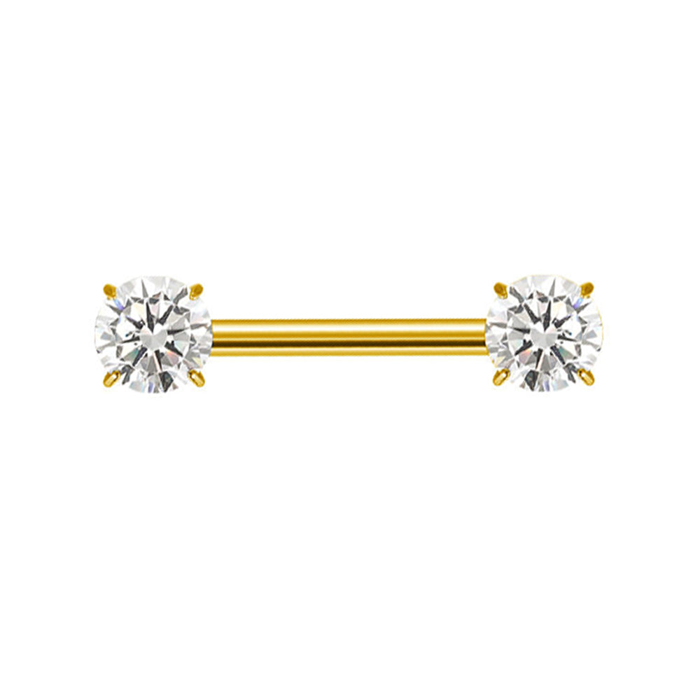 Prong Set CZ Barbell – ASTM F136 Titanium Body Jewelry for Piercings