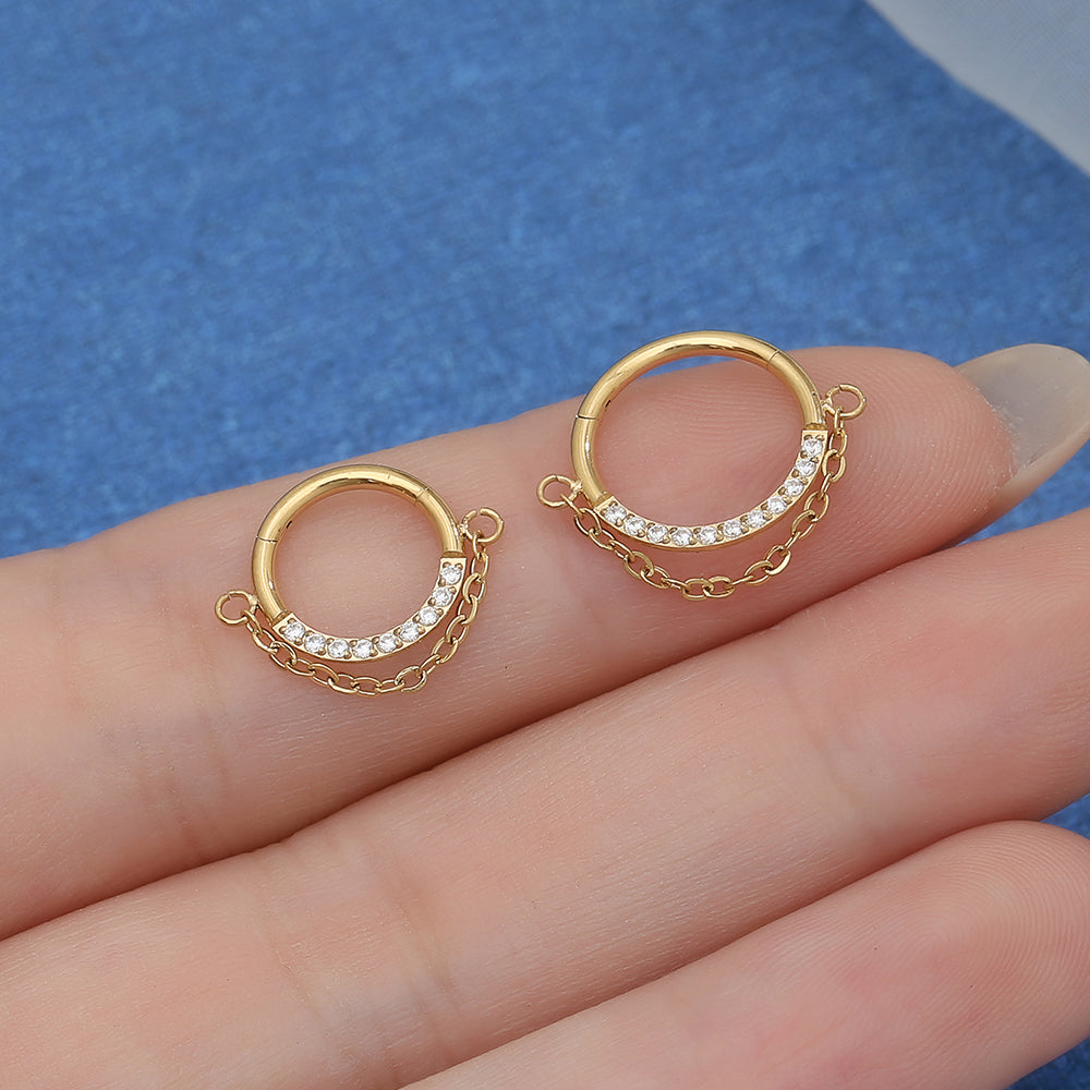 ASTM F136 Titanium Shape Dangle Nose Ring Hinged Septum Clicker Ring Earring Piercing