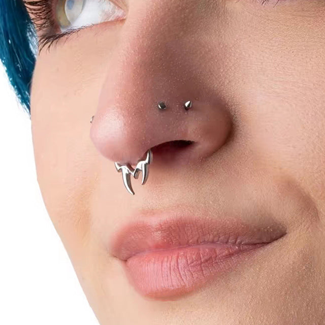 F136 Titanium Vampire Fang Septum Ring–Hypoallergenic Punk Piercing Jewelry for Nose,Ear,Cartilage Halloween Edition
