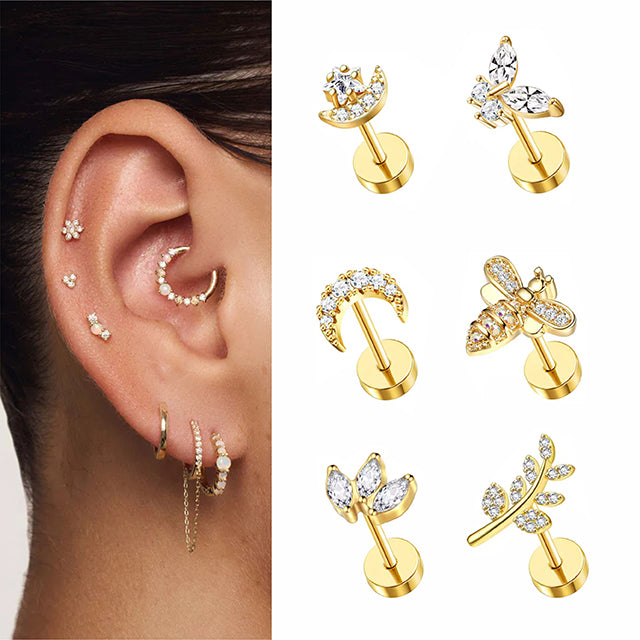F136 Titanium 6mm Nest-Cut CZ Stud – Internally Threaded Ear & Cartilage Piercing
