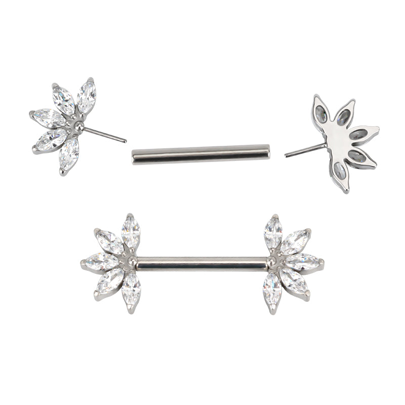 Modern Titanium Threadless Nipple Ring with 5 CNC-Set CZ
