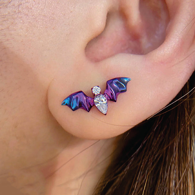 F136 Titanium Bat CZ Stud–Internally Threaded Hypoallergenic Cartilage Earring