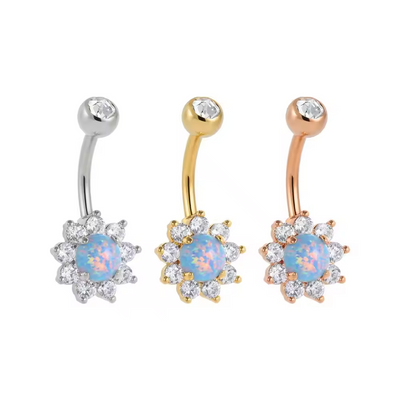 Floral Opal Belly Ring CZ Petal Design