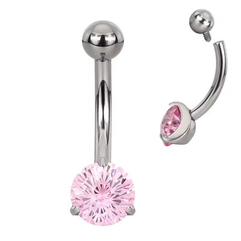 Titanium Belly Button Ring with Prong-Set CZ–Hypoallergenic Navel Piercing Jewelry