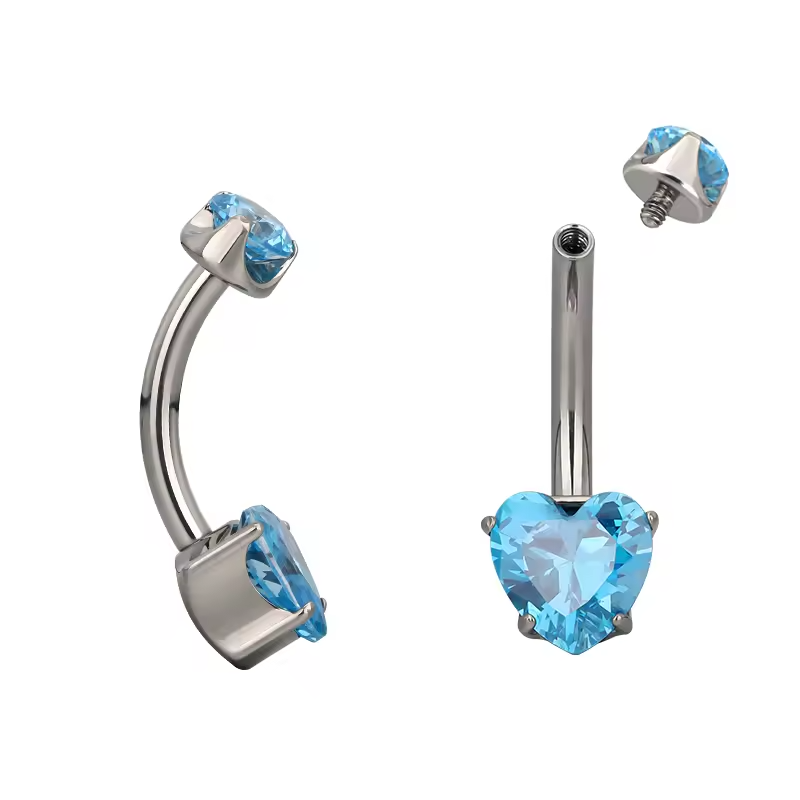 F-136 Titanium Prong Set Heart Zircon Belly Button Navel Rings