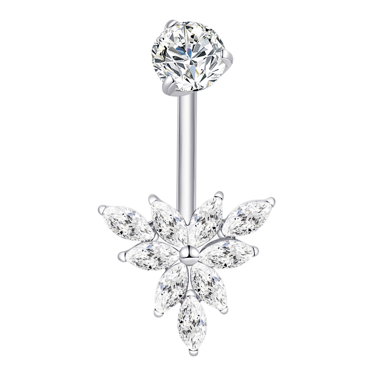 F136 Titanium Internally Threaded Belly Ring Threadless 5A Clear CZ Piercing Jewelry